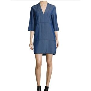 Vince Dress Sz S Blue Chambray V Neck Shift Work Business Casual AK56‎